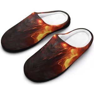 Rode horror draak katoenen pantoffels voor vrouwen warme anti-slip rubberen zool huis schoenen voor indoor hotel 9-10 (40-41)
