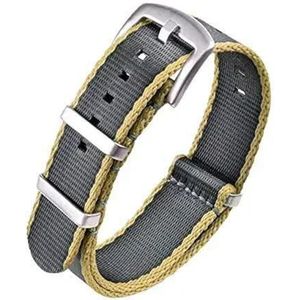InOmak Klassieke linnen armband, 20/22 mm, 22 mm, geel/grijs/zilver, 22 mm, strepen