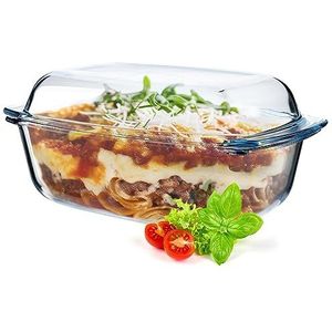 KADAX Glazen braadpan, ovenschaal met deksel van hittebestendig glas, vuurvast vat voor lasagne, groentestoofpot, glazen braadpan om in de oven te braden (rechthoekig, 5,8 liter)