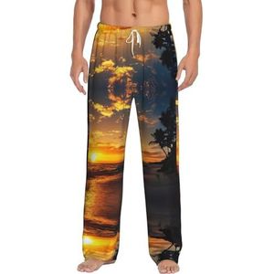 Sunset Ocean Beach Heren Lange Lounge Wear Broek Nachtkleding Pyjama Bottoms Nachtkleding Nachtkleding Met Zakken En Trekkoord, Wit, S