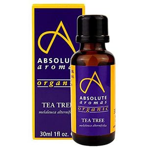 Absolute Aromas Biologische Tea Tree Etherische Olie 30 ml - 100% Puur, Natuurlijk, Onverdund, Dierproefvrij en Vegan – voor Aromatherapie, Diffusers, Gezicht-, Haar-, Huid- en Nagelverzorging