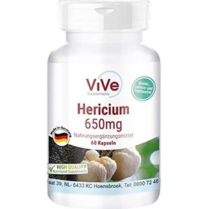 Hericium 650 mg - 60 capsules paddenstoelpoeder - vitale paddenstoel - hoge dosis en veganistisch | kwaliteit uit Duitsland ViVe Supplements