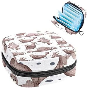 Periode Pouch, Draagbare Tampon Storage Bag voor Maandverband, Leuke Verbindingen met Grijze Huid, Meerkleurig, 4.7x6.6x6.6 in/12x17x17 cm
