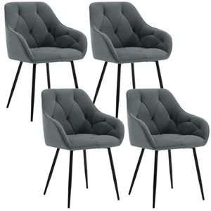 WOLTU EZS02dgr-2 Eetkamerstoelen, 4-delige set, keukenstoel, stoel, eetkamer, woonkamer, ergonomische stoel, armleuning, gestoffeerde stoel, zitting van fluweel, metalen poten, donkergrijs, set van 4