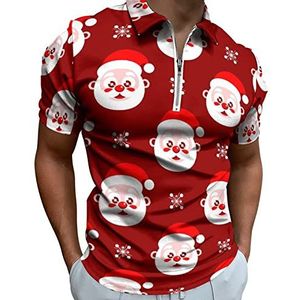Kerstman patroon heren poloshirt met rits T-shirts casual korte mouw golf top klassieke pasvorm tennis tee