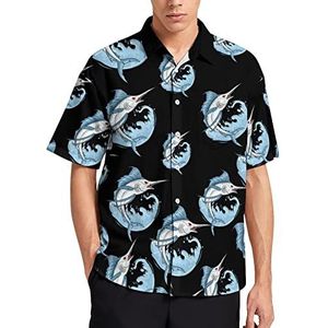 Hengelvis Marlin Hawaïaans shirt voor heren, zomer, strand, casual, korte mouwen, button-down shirts met zak