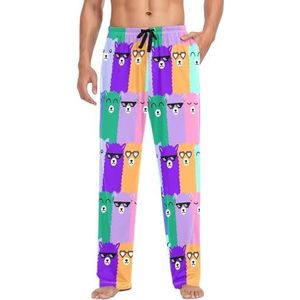 LI ZHI XIN Herenpyjamabroek, lange pyjamabroek, lente, herfst, dunne losse stijl, elastische tailleband met zak, S-XXL, dierenalpacapatroon, Meerkleurig, S