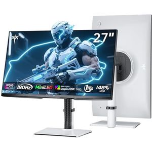 KTC Gaming Monitor 27 Inch | MiniLed | 2K@180Hz QHD 2560x1440P | VESA Display HDR1400 | 1ms Reactietijd | FreeSync/G-Sync | 148%sRGB | HDMIx2, DPx1 | Verticale en muurmontage ondersteuning | Wit M27T6
