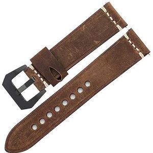 Mannen Echt Lederen Horlogeband Band 22mm 24mm Vintage Koeienhuid Horlogeband Hoge Kwaliteit Armband Horloge Accessoires (Color : Dark Brown-Black, Size : 22mm)