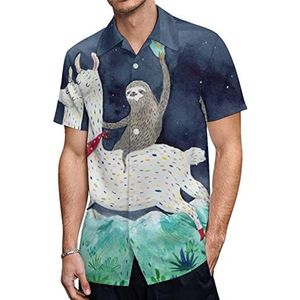Luiaard paardrijden lama heren Hawaiiaanse shirts korte mouw casual shirt button down vakantie strand shirts 4XL