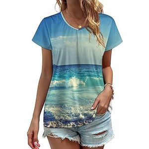 Ocean Waves Seychellen Island Beach In Sunset Womens V-hals T-shirts Leuke Grafische Korte Mouw Casual Tee Tops 4XL