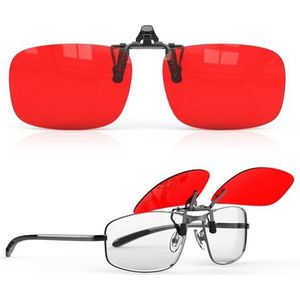 Goiteia Rode clip-on bril tegen blauw licht – blokkeert blauw en groen licht, verbetert de slaap, verlicht vermoeidheid van de ogen en hoofdpijn, rode lichtbril voor gebruik op het scherm, Flip Up