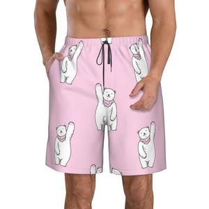 PHTZEZFC Polar Bear Strandshorts voor heren, met roze print, zomervakantie, strandshort, casual, lichtgewicht trekkoord, Wit, XL