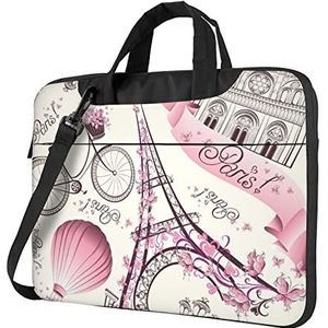 ZaKhs Parijs Eiffeltoren Bloem Print Laptop Schoudertas Met Schouderriem Aktetas Slanke Computer Tas Voor Vrouwen Mannen, Zwart, 13 inch