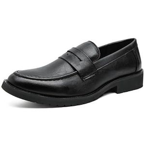 Heren Loafers Puntige Neus PU Leer Penny Loafers Lichtgewicht Bestand Platte Hak Casual Slip On(Black,45 EU)