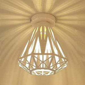 iDEGU Vintage industriële plafondlamp met metalen kooi, hanglamp, Weergave Lamp, E27 plafondlamp voor slaapkamer, café, restaurant, hal, gang, 20 cm, wit