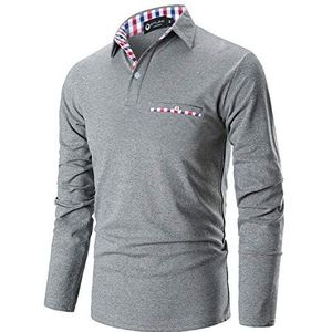 STTLZMC HEREN Casual Lange Mouwen Polos Tennis Golf Klassieke Polo Shirts S-3XL,Grijs,S