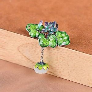 Ketting S925 Zilveren Hanger Chinese Stijl Verbrande Blauwe Lotus Ketting Cloisonne Nefriet Broche Sieraden, Lotus