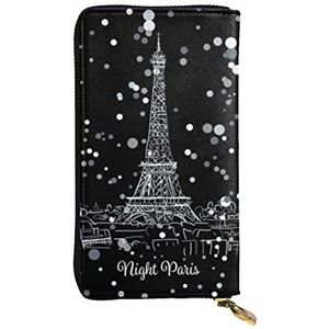 BONDIJ Paris Eiffeltoren Vrouwen Portefeuilles PU Lederen Lange Zip Kaarthouder Meerdere Kaartsleuven Clutch, Zwart, One Size, Zwart, Eén maat