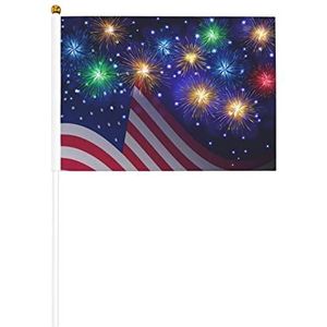 Vuurwerk Amerikaanse vlag 4 juli bedrukte handheld vlag kleine mini hand gehouden vlaggen op stok, 8,3 x 5,5 inch (6/10 stuks)
