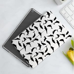 CONERY Hoesje compatibel iPad 10.2"" (9e/8e/7e generatie) dolfijn, slimme oceaanzoogdier silhouetten in verschillende acties springen zwemmen zeedieren, zwart Whi, Slim Smart Magnetic Cover met Auto