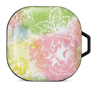 Bloemmotief Oordopjes Hoesje Compatibel met Samsung Hard Shell Beschermhoes Zwart-Stijl