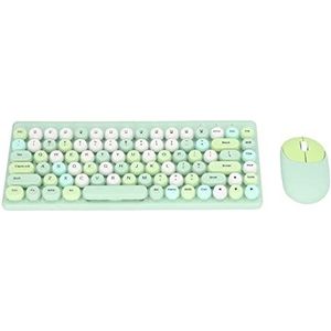 Draadloos Toetsenbord en Muis Combo, 2.4G Draadloze Mix Kleur 86 Toetsen Retro Ronde Keycap Gaming Toetsenbord met 1200 Dpi Muis voor Computer, Laptop, Pc Desktops(Groente)