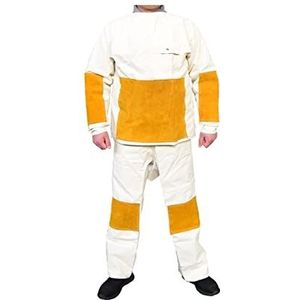 Lasser kleding canvas laspak for mannen jasbroek werkkleding uniform beschermende slijtvaste warmtebevestiging(White)