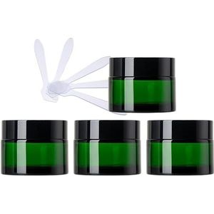 cosmetische potten 4 stuks groene glazen cosmetische potten van 50 ml, lege gezichtscrème-opslagcontainers potten met gouden deksel en binnenvoeringen + 4x spatel.