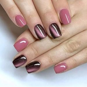 24 stuks kattenogen kunstnagels herbruikbare kunstnagels korte volledige covers stickon nagels glanzende press-on nagels voor vrouw