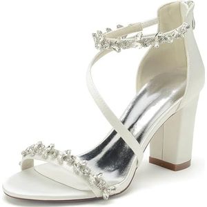 GHSIRUEU Vrouwen Open Teen Enkelbandje Chunk Hak Sandalen Bruidsmeisje Wedding Bridal Party Evening Homecoming Prom Dress Pumps Schoenen,ivoor,36 EU
