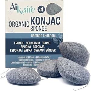 Konjac Bio gezichtsspons gecombineerd met actieve kool | Set van 4 druppelvormige sponzen | Natuurlijke plantenreinigingsspons