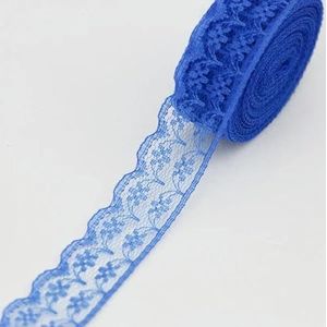 (10 yards/rol) 2,25 cm witte kant fabwebbing decoratie mooie geschenkverpakking katoen materiaal-blauw