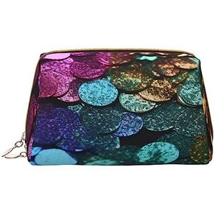 Glitter Pailletten Spot Gedrukt Make-up Tas Reizen Make-up Organizer Cosmetische Borstel Zakken Case Lederen Make-up Case Rits Pouch Toilettas voor Vrouwen, Wit, Eén maat