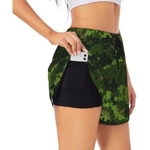YQxwJL Groene Leger Digitale Camouflage Print Atletische Hoge Taille Running Shorts Voor Vrouwen Sneldrogende Gym Workout Shorts Voor Zomer Casual, Zwart, L
