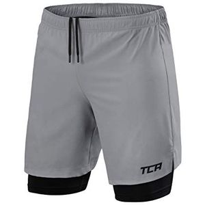 TCA Mannen Ultra 2 in 1 Hardloop Gym Shorts met Ritszakje - Grijs, S