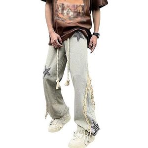 Sawmew Baggy jeans voor heren, hiphopjeans, geborduurd bedrukt, baggy denimbroek, modedansskateboardbroek, Y2K-broek (Color : Light blue, Size : L)