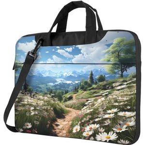 Zonnige Lente Dag Print Laptop Tas Shockproof Laptop Schoudertas Draagbare Messenger Bag W/Handvat Aktetas, Zwart, 13 inch