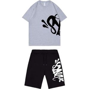 Syna World Katoenen Heren-T-shirt,Trainingsbroek,Zomer Kort T-shirt,Wit, Zwart, Grijs,casual Unisex Sweatsuit-set,2-delige Set Tops En Shorts(Color:2,Grootte:S)