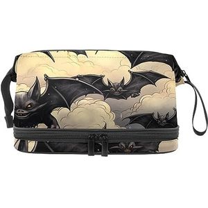 Dubbele Laag Cosmetische Tas Halloween Vleermuizen Zwarte Draagbare Make-up Tas Reizen Organizer Pouch voor Vrouwen Meisjes Toiletartikelen Tassen, Multi 9, 27x15x14 cm/10.6x5.9x5.5 in, Make-up zakje