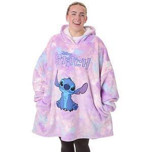Disney Lilo & Stitch draagbare deken voor dames | Dames aquarel paars en blauw geborduurd karakter fleece hoodie | Zwaargewicht comfortabele trui met capuchon | Loungewear film merchandise cadeau