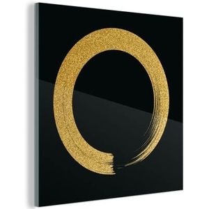 Glasschilderij - 50x50 cm - Cirkel van gouden glitter op een zwarte achtergrond