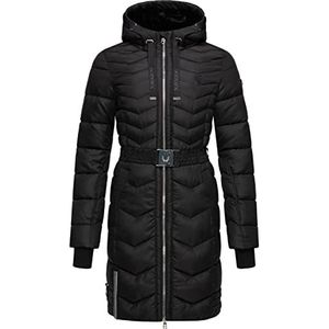 Navahoo Winterjas voor dames, gewatteerde jas met tailleriem, cyclamen XS-XXL, zwart, M