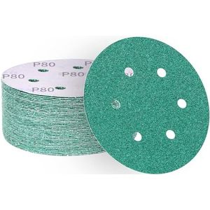 ALPXUXP Schuurpapier 150mm 50 stuks 80 Korrel Klittenband,Schuurschijven Rond 6 Gaten Polyesterfolie Schuurpads voor Excentrische Schuurmachine