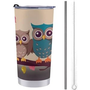 TKJMCSW Leuke uilen reismok 20 oz beker reizen koffiemok geïsoleerde koffiemok waterfles roestvrij staal geïsoleerde beker beker beker koffiemok met deksel