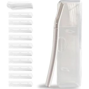 Wenkbrauwscheermes met 10 roestvrijstalen messen en draagbaar etui. Vrouwen Gezichtsscheerapparaat van Anti-roest Legeringen, Elegant en duurzaam. Zilver geslepen scheermes