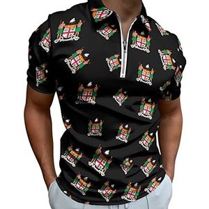 Wapen van Fiji Poloshirts met halve rits voor heren, slim fit T-shirt met korte mouwen, sneldrogend golftops T-shirts XL