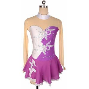 UPPJPBSW Dames Ijshockey Jurk Mouwloos Kunstrijpak Ritmische Gymnastiek Met Strass Chiffon Jurk,White +purple,M