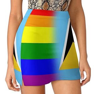 LGBT Pride And Saint Lucia vlag dames korts hoge taille tennisrok gelaagde korte minirok culottes korts met zakken 3XL