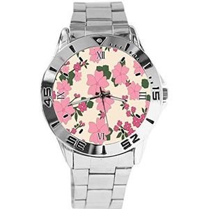 Vintage Bloemen Mode Vrouwen Horloges Sport Horloge Voor Mannen Casual Rvs Band Analoge Quartz Horloge, Zilver, armband